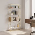 1800mm Modern White Tall Freestanding Wooden Office 4 Shelves Etagere Bookcase in Gold 