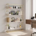 70.9" Modern White Tall Freestanding Wooden Office 4 Shelves Etagere Bookcase in Gold 