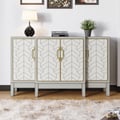 59" Antique Gray Sideboard Buffet with Doors Farmhouse Carved Credenza