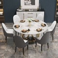 Dining Set 53" Sintered Stone Round Dining Table White & Gray with 6 Chairs