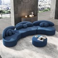 146" 4-Piece Curved Velvet Sectional Sofa with Ottoman & Pillows