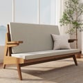 51" Rattan 2-Seater Sofa Japandi Ash Wood Loveseat with White Cushion in Walnut