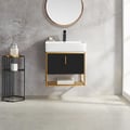 23.6" Modern Black Floating Bathroom Vanity with Drawer Shelf Single Ceramic Sink Small