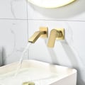 Brushed Gold Waterfall Bathroom Sink Faucet with Swirling Spout Wall-Mounted Solid Brass