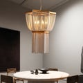6-Light Wooden Beaded Tassel Chandelier with Star Shaped in Gold for Living Room