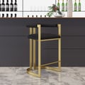 Set of 4 Modern Counter Stool with Back Black Upholstery in Gold