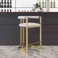 Set of 4 Modern Counter Stool with Back White Upholstery in Gold