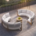 Farmhouse Curved Modular Outdoor Patio Sectional Sofa & Propane Gas Fire Pit Table
