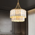 Enseo Coastal 5-Light Capiz Shell 2 Tiered Faceted Chandelier Pendant Light Gold White