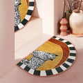  2' x 3' 2 Pieces Art Deco Leopard Velvet Rug Half Round Non-Slip Door Mat Set