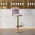 Modern Swivel Bar Stool with Back Adjustable Pink Velvet Upholstery in Gold Finish