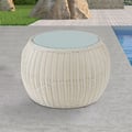 24.4" Plastic Rattan Glass-Top Off White Coffee Table Side Table