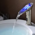LED Single Hole Touchless Bathroom Sink Waterfall Faucet in Brushed Nickel