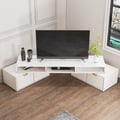 56.6 Inch TV Stand White Corner Media Console Fluted with 2 Drawers & 5 Shelves