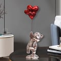 17.3" Cute Pink Standing Bear Statue Sculpture Ornament Decor with Red Heart Balloons