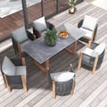 7 Pieces Modern Outdoor Dining Set with Rectangle Table and Woven Rope Chair in Grey