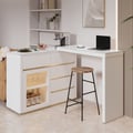 45"-71" Extendable Sofa Bar Table Sintered Stone White Cabinet Behind Couch Pub Table
