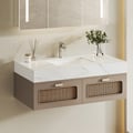 35" Floating Single Bathroom Vanity with Faux Marble Top Rattan Door