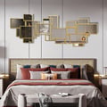 50.8" x 19.3" Modern Square & Rectangle 3D Panel Wall Mirror Decor Art with Gold Frame