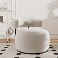 Modern Off-White Swivel Armchair Barrel Accent Chair Velvet Upholstered 