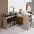 57"-82" Sofa Bar Table Khaki Storage Cabinet Rotatable Behind Couch Pub Table