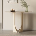 39.4" Oval Travertine Stone Console Table Modern Entryway Table with Abstract Base