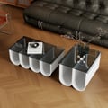 2-Piece Square Coffee Table Set with Black Clear Glass Tabletop & White Metal Arch Base 