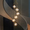 6-Light LED Glass Entryway Foyer Bubble Chandelier Tiered Long Pendant Light in Gold
