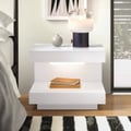Glossy White Nightstand with 1 Drawer C-shaped Side Table with Light 