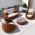 Tatta 4-Person Woven Rope Outdoor Sofa Set with Faux Marble Top Coffee Table
