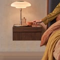 Modern Floating Walnut Nightstand with Glass Top & Jewelry Storage Bedside Table