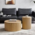 Round Natural Wood Coffee Table Set of 2 with Storage(16"-28")