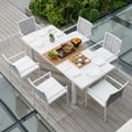 7-Pieces Outdoor Extendable Dining Set with 6 Woven Armchairs for 6 Person