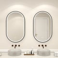 24" x 40" Capsule LED Bathroom Vanity Mirror Anti-Fog Wall Mirror Matte Black Frame 