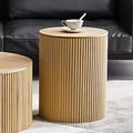 16" Round Natural Wood Fluted Coffee Table with Storage