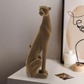 17.3" Leopard Sculpture Cheetah Ornament Decor Art Velvet Brown Living Room Bedroom