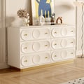 59.1"W Art Deco White & Gold 6 Drawer Dresser Chest with Storage Cabinet