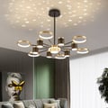 Nordic 12-Light Black & Gold Chandelier LED Ring Starry Reflection Light Dimmable