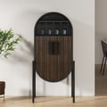 Industrial Black Oval Bar Cabinet with Glass & Wine Rack Home Bar Cabinet