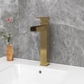 Brushed Gold Single Handle Waterfall Bathroom Vessel Sink Faucet Solid Brass Modern