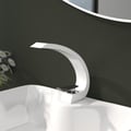 Modern Single Hole 1-Handle C-Shaped Curved Spout Bathroom Sink Faucet with Pop Up Drain in Glossy White