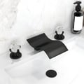 Deck Mount Widespread Waterfall 2 Crystal Handle Bathroom Sink Faucet in Black