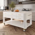 60" White Kitchen Island with Wheels Modern Kitchen Cabinet Drawers&Doors&Shelf