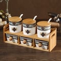 2-Tier 6 Jar Spice Seasoning Jar & Rack Set Ceramic Organizers with Lid in White