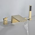 Waterfall Deck-Mount 4-Hole Bath Tap with Handshower in Brushed Gold