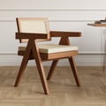 Archic Series Japandi Modern Wood Dining Chairs Walnut with Rattan Upholstery White