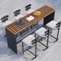 7-Pieces Teak Rectangle Hollow Table Outdoor & Patio Bar Dining Set