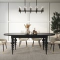 67"-79" Mid-Century Oval Extendable Dining Table Black Seats 4-8 People