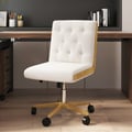 Modern White Swivel Office Chair Adjustable Height  Ergonomic Linen Armless Desk Chair