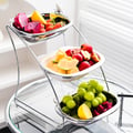3 Tiered White & Silver Fruit Basket Decor Ceramic Snack Tray with Acrylic Storage